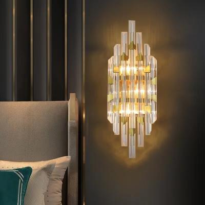 China Modern Cylindrical Iron Crystal Wall Lamp Corridor Light Luxury Bracket Light Bedroom Bedside Living Room Wall Fitting for sale