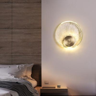 China Modern 2024 New All Copper Bedroom Bedside Bracket Light Living Room Sofa Wall Fitting Corridor Staircase Crystal Circular Wall Lamp for sale