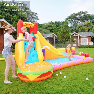 China Airmyfun Inflatable Hamburger French Fries Theme Design Jumpers Water Slide For Kids for sale