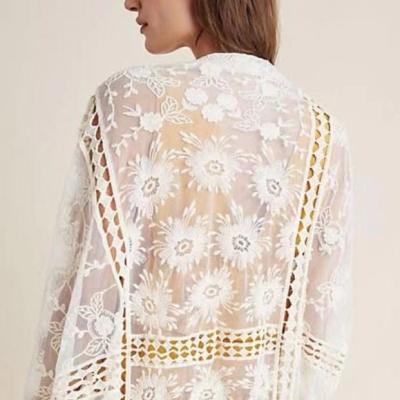 China Factory Custom Anti-Static Women's Floral MeshPopular Lace Beach Beautiful Up Long Cardigan Dress for sale