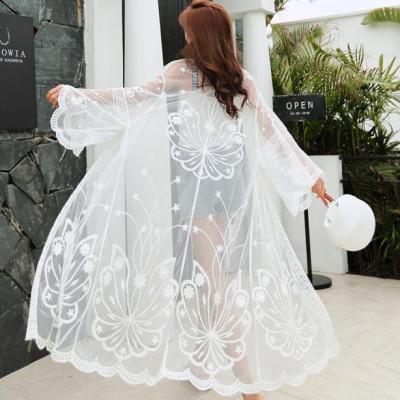 China Anti-Static Women's Lace Cardigan Butterfly Floral Crochet Sheer Beach Cover Ups Long Open Front Kimono for sale