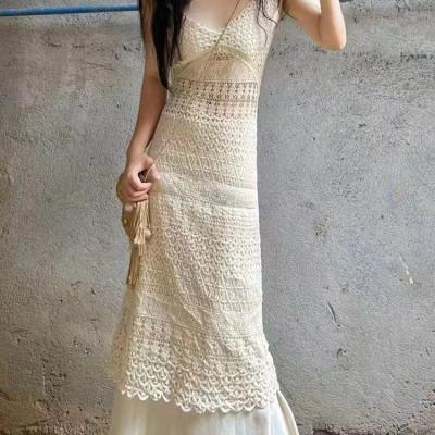 China Mesh Crochet Knitted Sleeveless Long sexy anti-static Maxi Bodycon Dress Beach Bikini cover up dress beach dress see through cover ups for sale