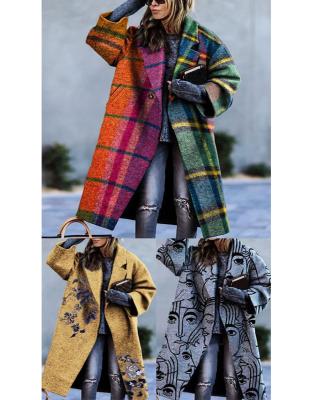 China New Arrival Autumn Jacket Ditch Coats Woolen Patchwork Cardigan Coat Print Waterproof Casual Sweater Women Long Ditch Coats for sale