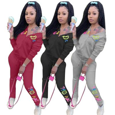 China Viable Trendy Letter Printing Two Piece Set Autumn Outfits Tracksuit Long Sleeve Zippers Coat Hoodie Women Casual Sweatpants for sale