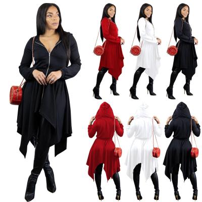 China Bestselling Irregularity Autumn Breathable Long Sleeve V-Neck Hoodie Women's Solid Color Zippers Long Dress Casual Midi Dresses for sale