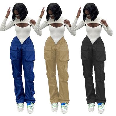 China Autumn Casual Mid-Waist Best-Selling Track Trousers Cargo Pants Autumn Solid Color Straight Women Viable With Pockets for sale