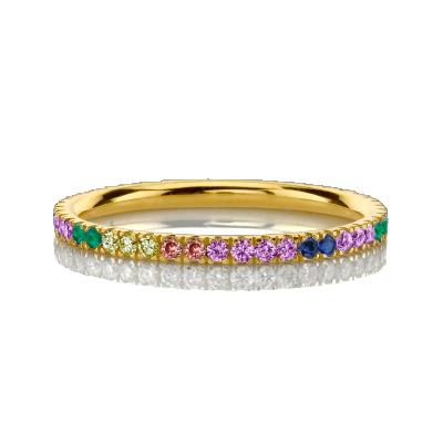 China FASHIONABLE Design 2021new Color CZ Rainbow Silver Ring Gold Plated Silver Jewelry Manufacturer for sale