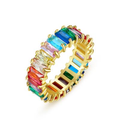 China New Design CZ Rainbow CLASSIC Color Baguette Fashion Jewelry Ring Silver Gold Plated From Silver Jewelry Manufacturer for sale