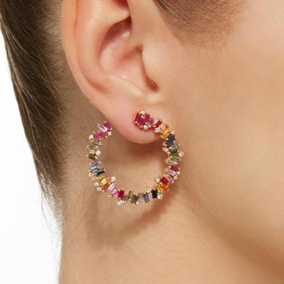 China 2021 New Design FASHIONABLE CZ Rainbow Color Wand Earring Silver Gold Plated Silver Jewelry Manufacturer for sale