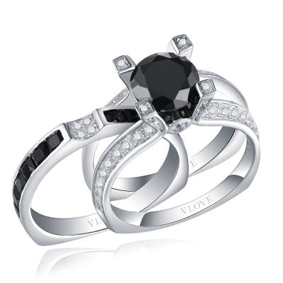 China VLOVE CLASSIC Latest Product 925 Rings Jewelry Sterling Silver Black And White Cubic Zirconia Trio Ring Sets for sale