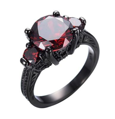 China VLOVE CLASSIC Hot Sale 925 Sterling Silver Garnet Engagement Rings Black Gold Filled Fashion Rings Wholesale for sale