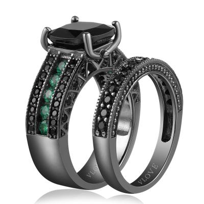 China CLASSIC Custom VLOVE 925 Silver Ring With Green Glass Black Spinel Jewelry For Women for sale