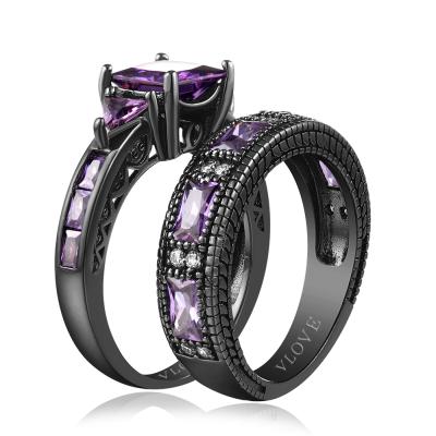 China Wholesale CLASSIC Style Amethyst Queen Jewelry Fashion Black Gold Filled Ring 925 Sterling Silver For Women for sale