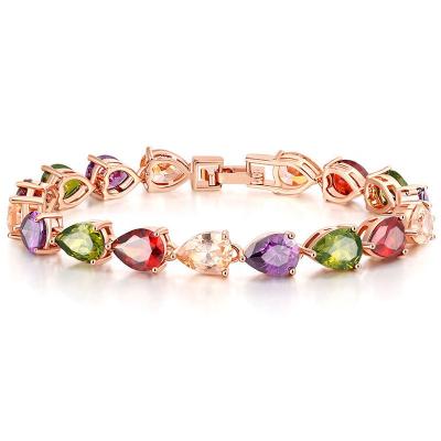 China FASHIONABLE 14k Gold Plated Colorful Women Bracelet Zircon Friendship Rainbow Bracelet Wholesale Jewelry for sale