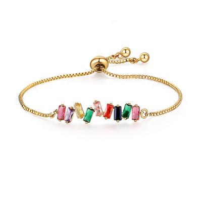 China New CZ Colorful Irregular Rainbow TRENDY Popular High End Adjustable Pull Bracelet, 925 Sterling Silver 14k /18k Gold Plated Jewelry for sale