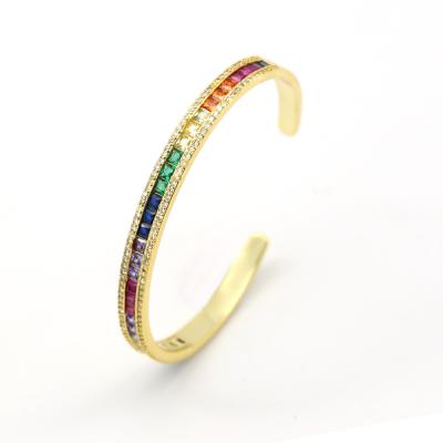 China FASHIONABLE Rainbow Zircon Bangles Bracelets, Adjustable Cuff Bangle Bracelet, 925 Sterling Silver14k/18k Gold Plated Jewelry for sale