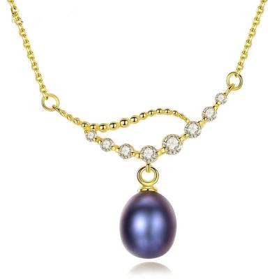 China TRENDY Women Tasty Pearl and CZ Pendent Necklace, Girls Fashion Pearl Drop 925 Sterling Silver 14k/18k Plated Necklace for sale