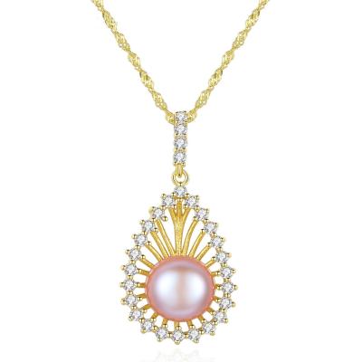 China CLASSIC Women Luxurious Freshwater Pearl and CZ Drop Necklace, 925 Sterling Silver 14k/18k Plated Personalized Necklace for sale