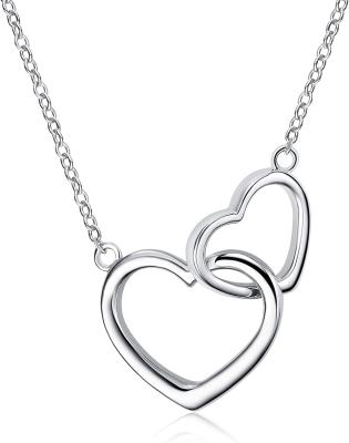 China TRENDY heart shaped double dangle necklace, heart loving minimalist jewelry, 925 Sterling Silver plated necklace by 14k/18k for sale