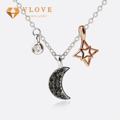 China Cute Jewelry Fashion Products Wholesale Choker Necklace And Stars Pendant 925 Sterling Silver Moon Necklace for sale