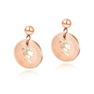 China TRENDY Women's Elizabeth Portrait Coin Drop Stud Earring, 925 Sterling Silver 14k Gold Plated Jewelry for sale