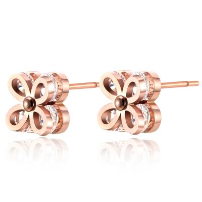 China TRENDY Women's Exquisite Fashion Four Leaf Clover CZ Stud Earring, 925 Sterling Silver 14k Gold Plated Jewelry for sale