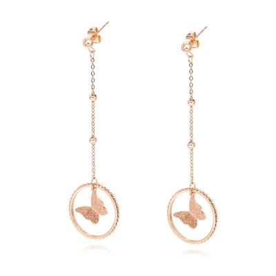 China FASHIONABLE Women Elegant Cycle and Butterfly Drop Stud Earring, 925 Sterling Silver 14k Gold Plated Jewelry for sale