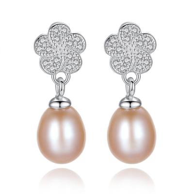 China CLASSIC Women Freshwater Pearl Drop Stud Earring, 925 Sterling Silver 14k Gold Plated Jewelry for sale