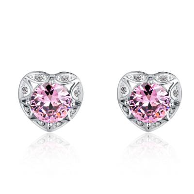 China Romantic High Quality 925 Sterling Silver Heart Shape Daily Wear Mounted Quartz Stud Earring For Girls for sale