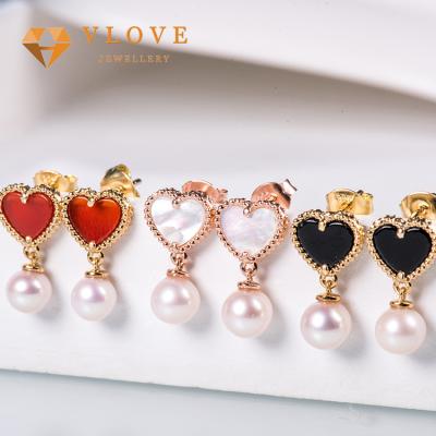 China Wholesale China Wholesale 925 Customized Cute Fashion Jewelry Heart Shaped Gemstone Luxurious Silver Stud Earrings With Pearl for sale