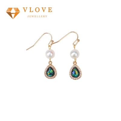 China CLASSIC hot sale fashion jewelry porcelain fire opal sterling silver freshwater pearl luxury earrings for sale