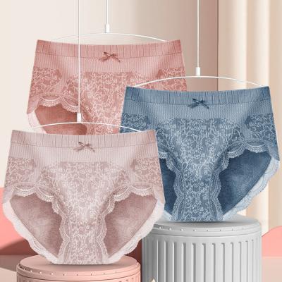 China Antibacterial Mid Waist Briefs Panties Breathable Women Flower Elastic Hip Lift Lace Underwear Knickers for sale