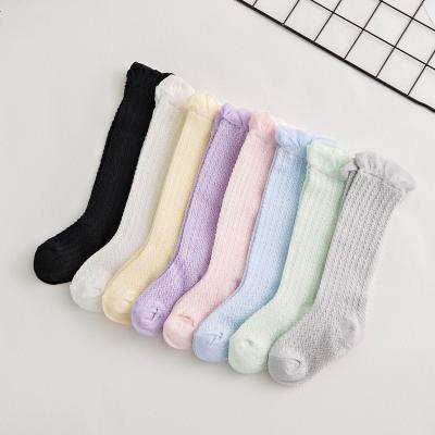 China QUICK DRY Newborn Babies Bangs Lovely Kids Toddlers Girls Candy Color Knee Long Soft Cotton Breathable Children Ruffles Socks for sale