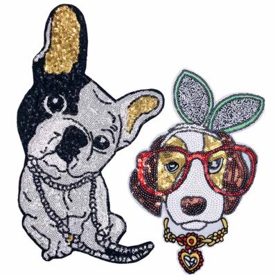 China 3D Factory New Product Large Cartoon Dog Animal Clothing Fabric Patch 3D Embroidered Sequin Patch for sale