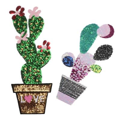 China Latest 3D Apparel Fabric Sequin 3D Cactus DIY Decal Hot Selling Hot Selling Hot Selling Patch Embroidered Patch for sale