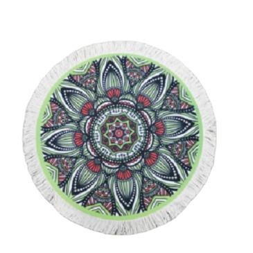 China Sustainable Wholesale Boho Fringe Print Cotton Woven Fabric Round Flower Place Mat For Kitchen Table for sale