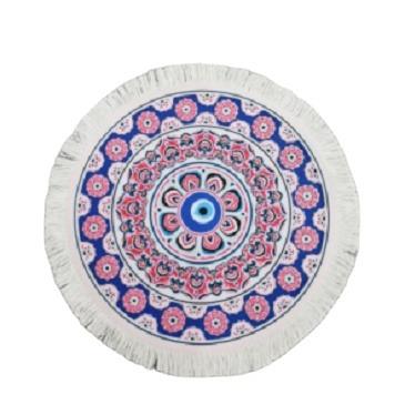 China Sustainable Place Mat Table Cloth Pad Printed Decor Placemats White For Dinner Round With Tassel for sale