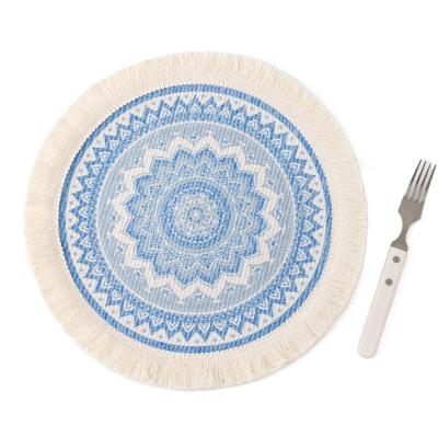 China 2022 Sustainable Hot Sale Anti-Slip Heat Insulation Printed Woven Jute Mat With Fringe Dining Table Place Mat for sale