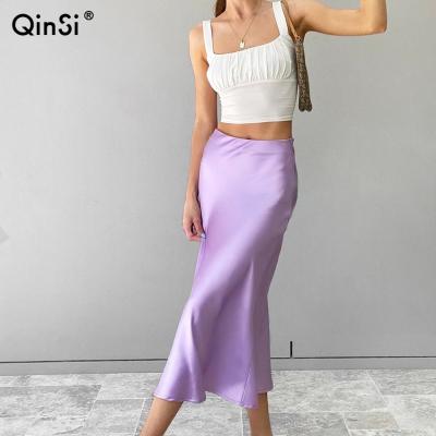 China QINSI Breathable Ladies High Waisted Skirts 2022 Fashion Women's Outfits Satin Skirt Autumn 2022 Women's Skirt for sale