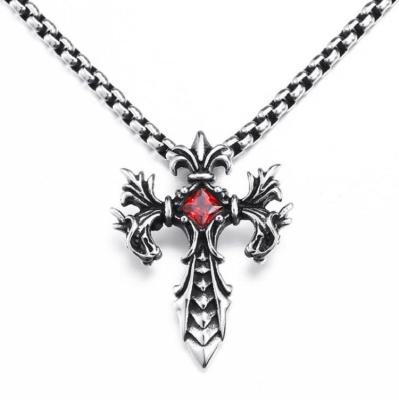 China New Design Fashion Stainless Steel Double Zircon Dragon Cross Red Men's Pendant for sale