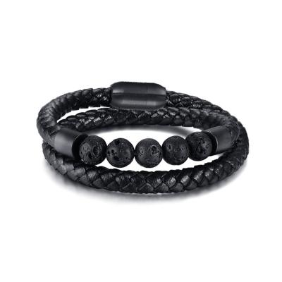 China CLASSIC simple personality stone bracelet beaded bracelet jewelry natural men's woven stainless steel leather for men's gift wholesale for sale