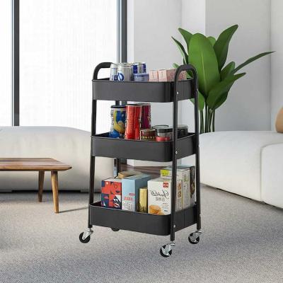 China 3 Tier Household Kitchen Living Room Movable Metal Storage Cart With 4 Wheels for sale