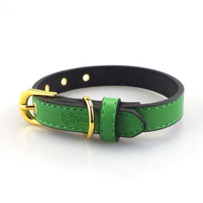 China Personalized Solid Color PU Leather Dog Collar With Gold Metal for sale