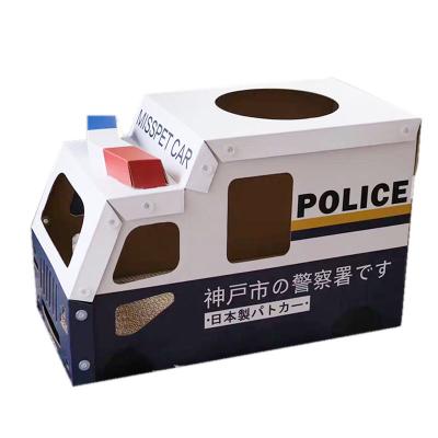 China 2021 Corrugated Cat Car Shop Toy Wholesale Viable Scratch Board Cat Nest Paper Box Cat Toy Police Car Fire Truck Pet Supplies for sale