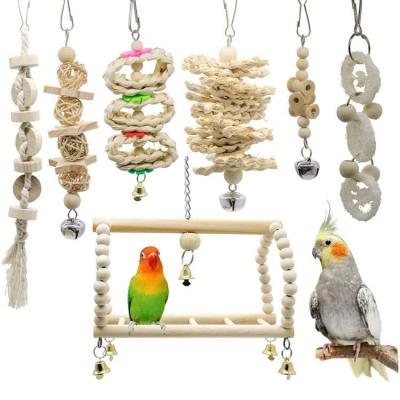 China Factory Wholesale Viable Parrot Wooden Toy Set Bird Toys Accessories for sale