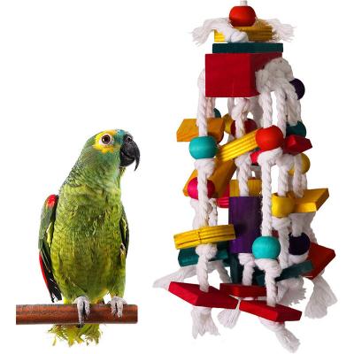 China Hangable Viable Colorful Building Blocks Chewing String Bird Toys For Cage for sale