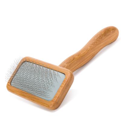 China Durable Stainless Steel Needle Handle Comfortable Bamboo Dog Brush for sale