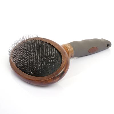 China Viable Custom Antique Wooden Handle Stainless Steel Needle Color Box Packing Dog Hair Brush for sale