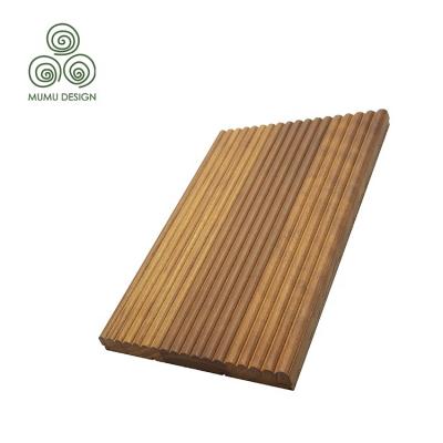 China Real Living Room Environment Friendly Poplar Shape Wave Design Factory 3D Solid Wood MUMU Groove Wall Cladding for sale