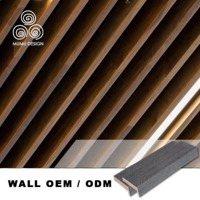 China New Style MDF Solid Wood Ceiling PVC Artistic Decorative Material Strip Plank Wood Ceilings MUMU for Interior for sale